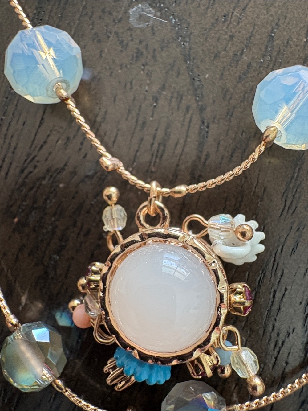 Betsey Johnson Aqua, Turquoise & Pink Multilayer Floral Pendant Necklace - Picture 7 of 11